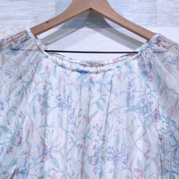 Viola Borghi Silk Floral Sheer Overlay Off The Shoulder Top Italy Womens Small - Picture 2 of 6